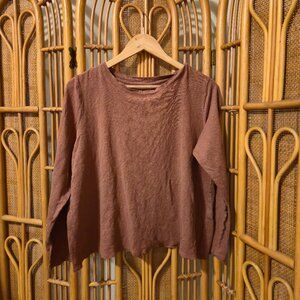 Eileen fisher linen jersey crew long sleeve rust brown